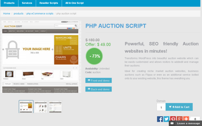 Show php auction script
